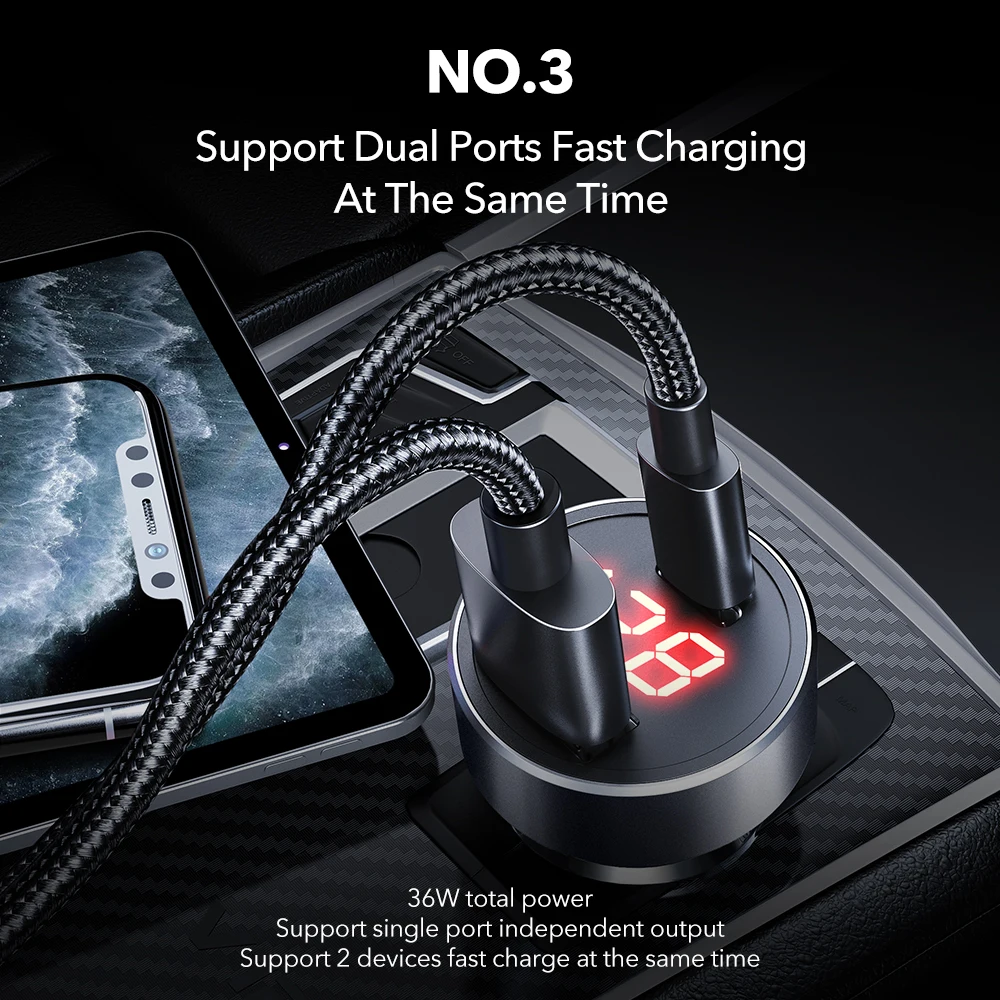esr car charger 36w pd charger dual pd usb quick charge 3 0 phone charger qc3 0 type c pd fast charging charger digital display free global shipping