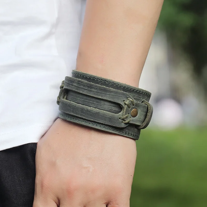 ZORCVENS New Fashion Men Wide Genuine Leather Bracelet Brown Cuff Bracelets &amp Bangles Vintage Punk Wristband Jewelry | Украшения и