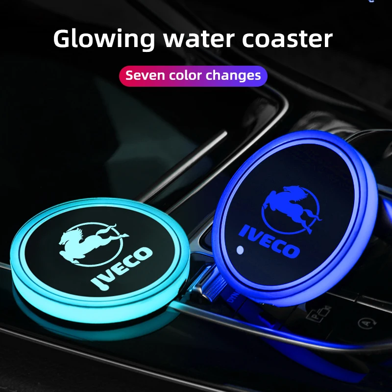 

2pcs Car Luminous Water Cup Coaster 7 Colorful Car Led Atmosphere Light for IVECO Banner 3ftx5ft Stralis Auto Accessories