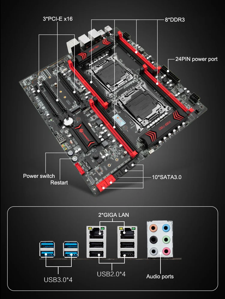 Материнская плата HUANANZHI X99-T8D с 8 разъемами DDR3 M.2 NGFF NVMe SSD слот для двух процессоров