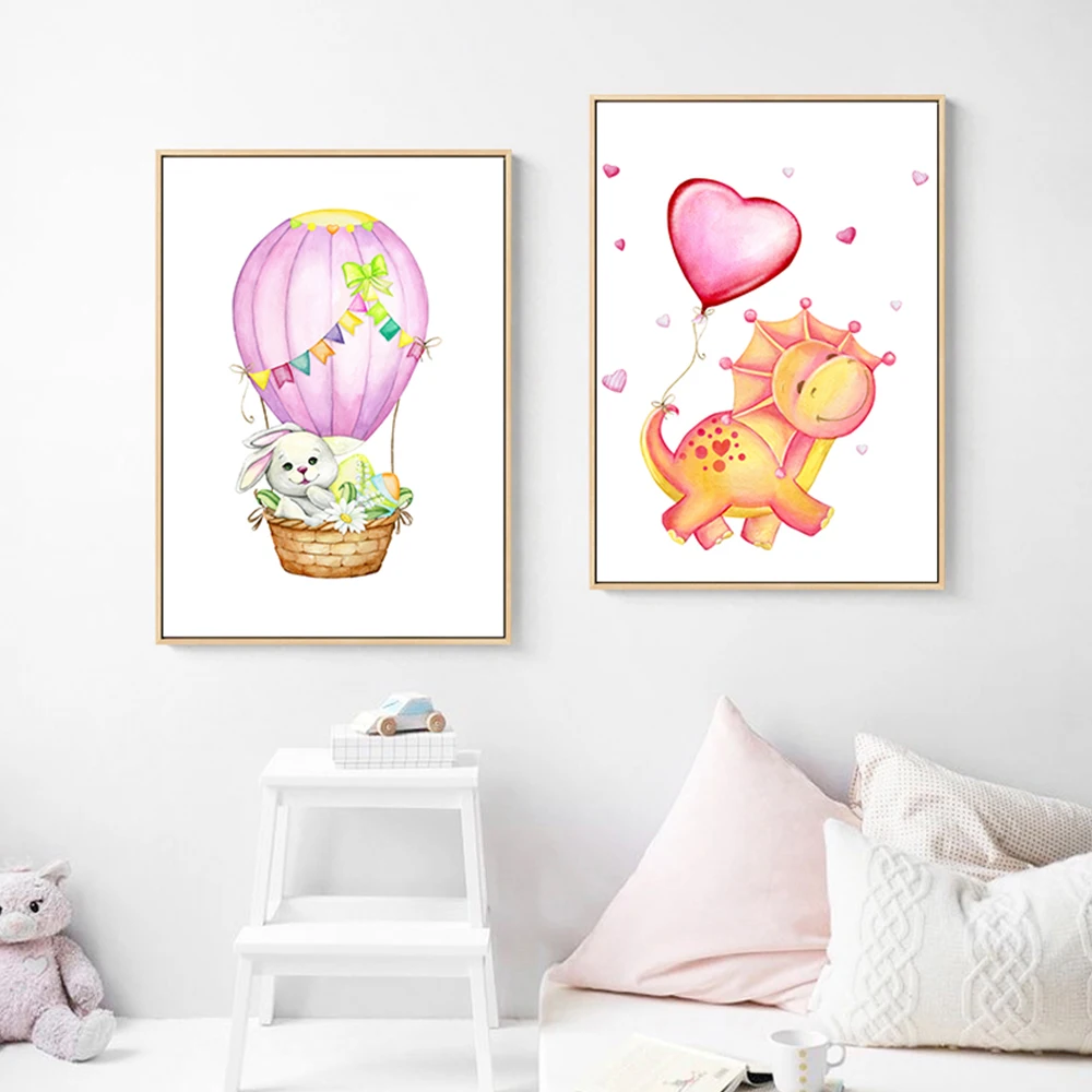 Картина на холсте для детской комнаты с изображением динозавра животных слона