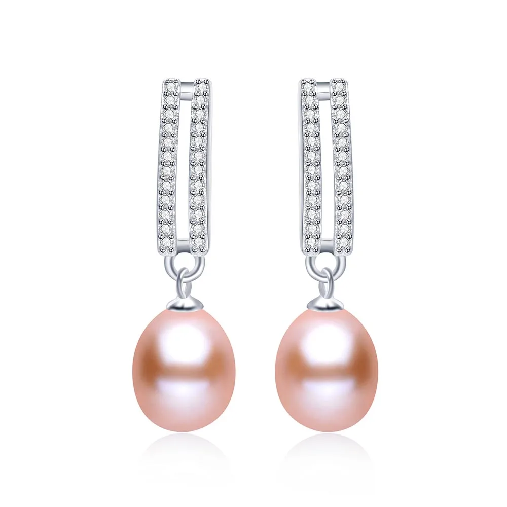 Женские серьги с пресноводным жемчугом из серебра 925 пробы фианитом свадебные