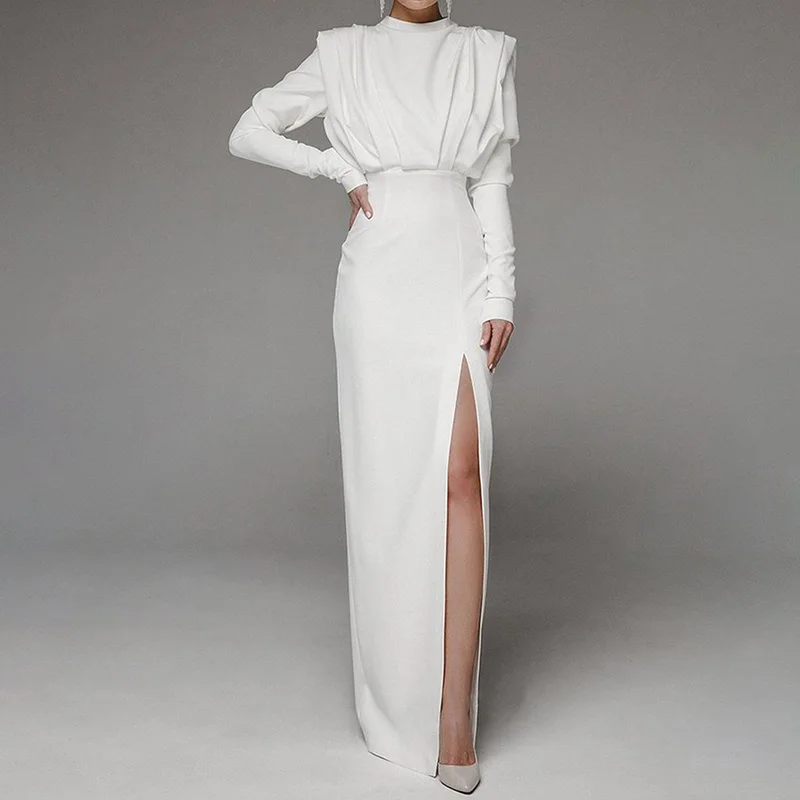 Женское плиссированное платье-макси Wefads с длинным рукавом однотонное