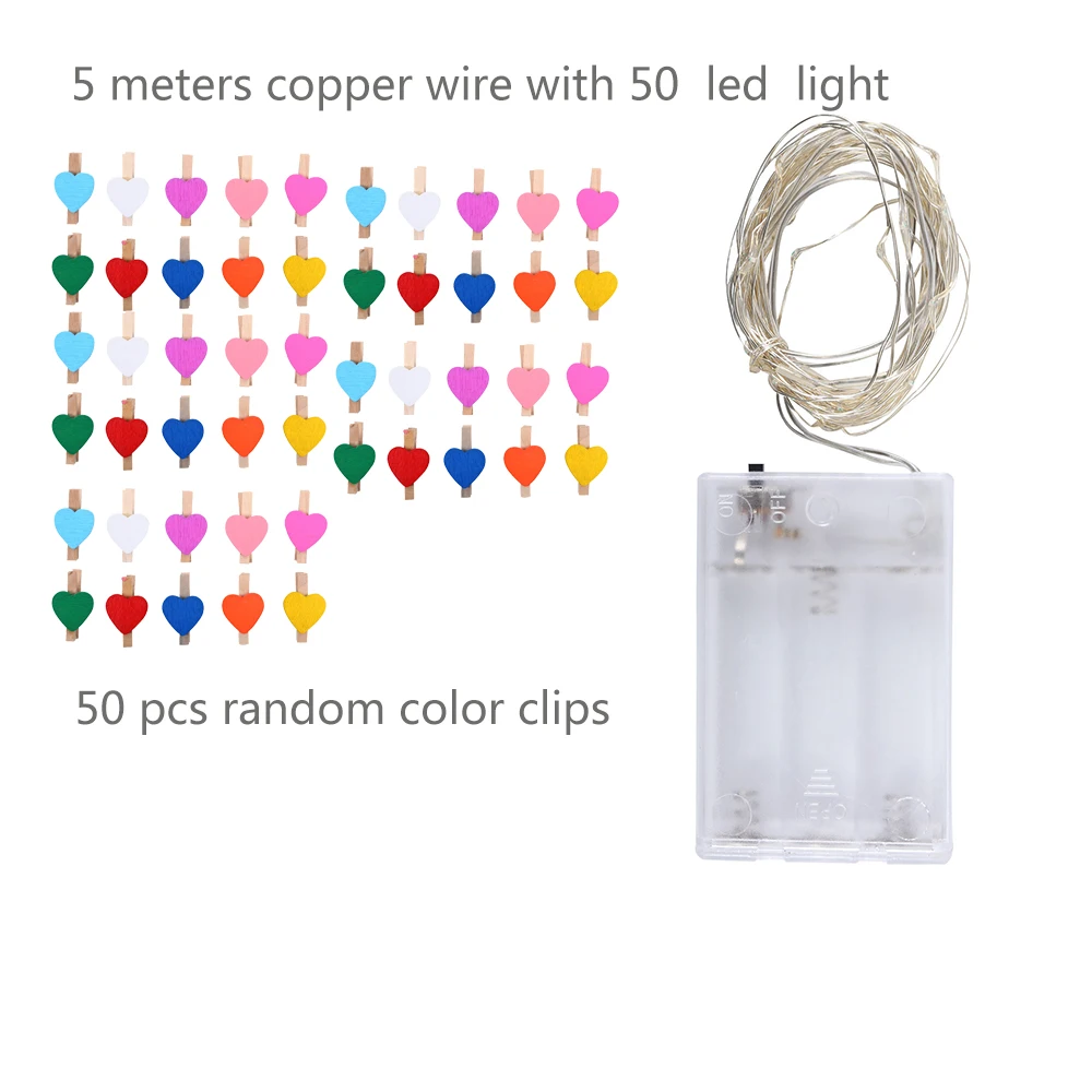 

5M Photo Clip Led String Fairy Lights Battery Operated Garland New Year'S Party Christmas Decorations For Home Room 50 Leds