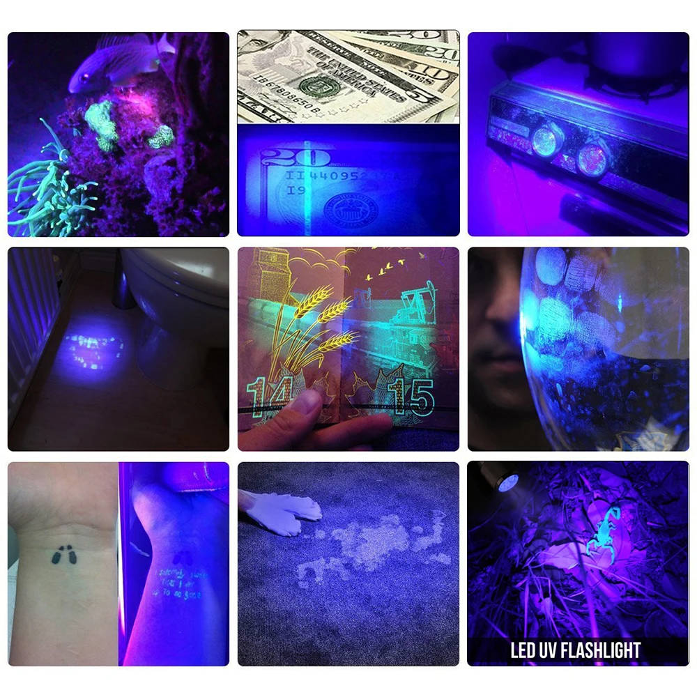 

UV Torch Mini 9 LED UV Flashlight Ultra Violet LED Flashlight Invisible Ink Marker Detection Light 3AAA UV Lamp