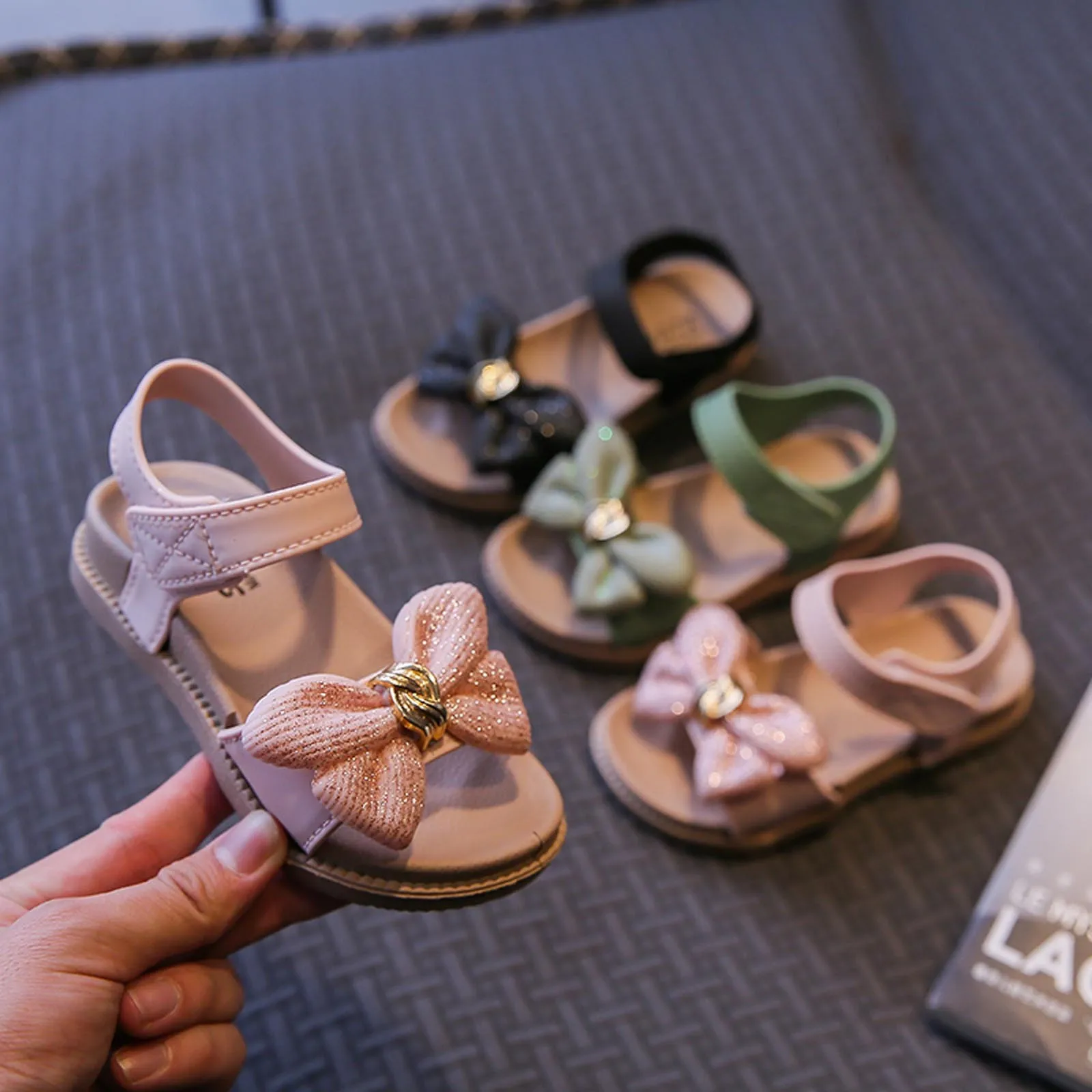 

Sandalias rosas para exterior para nina, zapatos de playa de suela suave para nina, sandalias de Punta abierta con lazo, R5