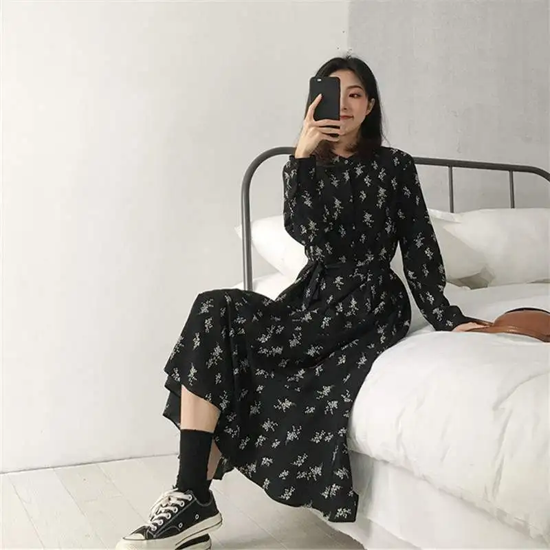 Красивые длинные платья женское модное платье-рубашка с длинным рукавом и бантом