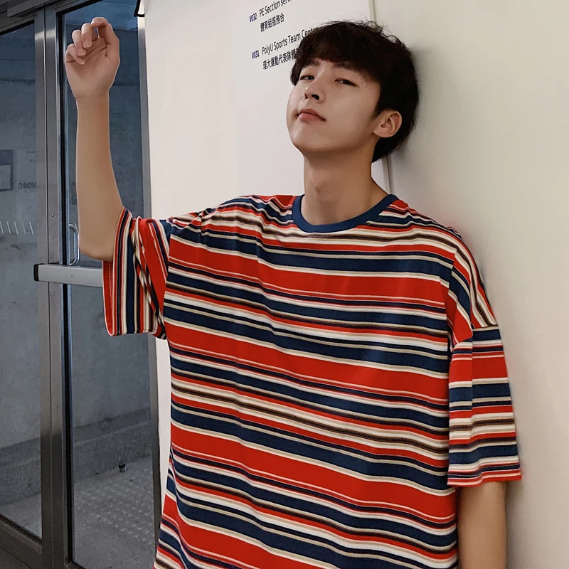 Повседневные полосатые футболки с коротким рукавом мужская одежда 5xl уличная