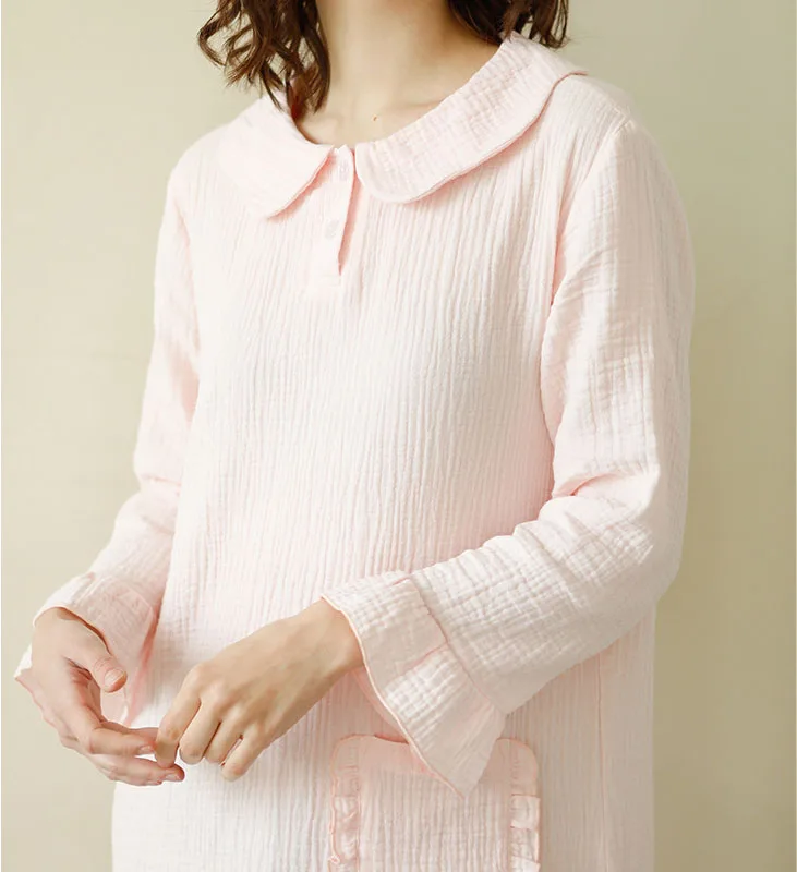 

2020 Cute Cotton Round Collar Home Princess Style Mid-length Solid Color Night Dress for Spring and Summer Women Night Dress