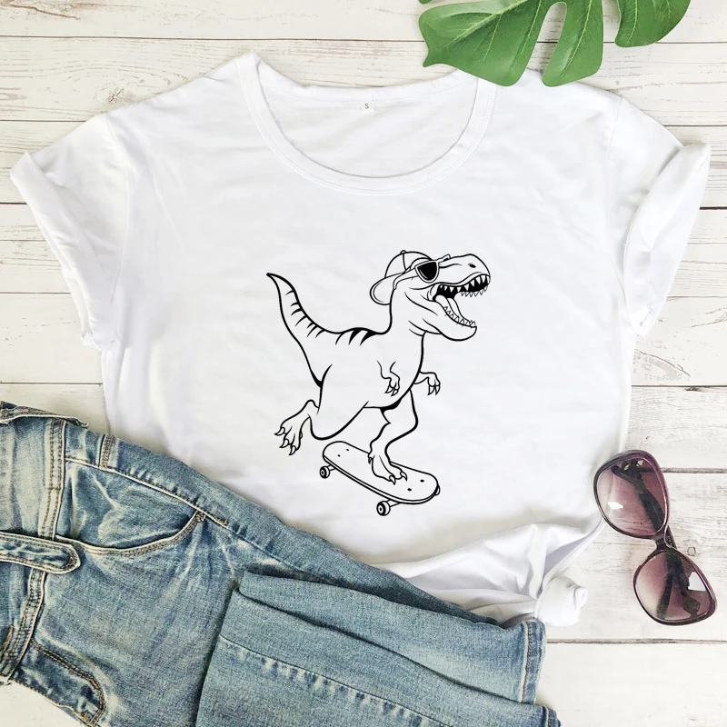 Футболка T Rex на скейтборде забавная футболка унисекс с коротким рукавом
