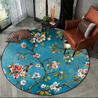 american style flower and bird printed carpet round blue rural style mat living room area rug bedroom decor chair mat retro