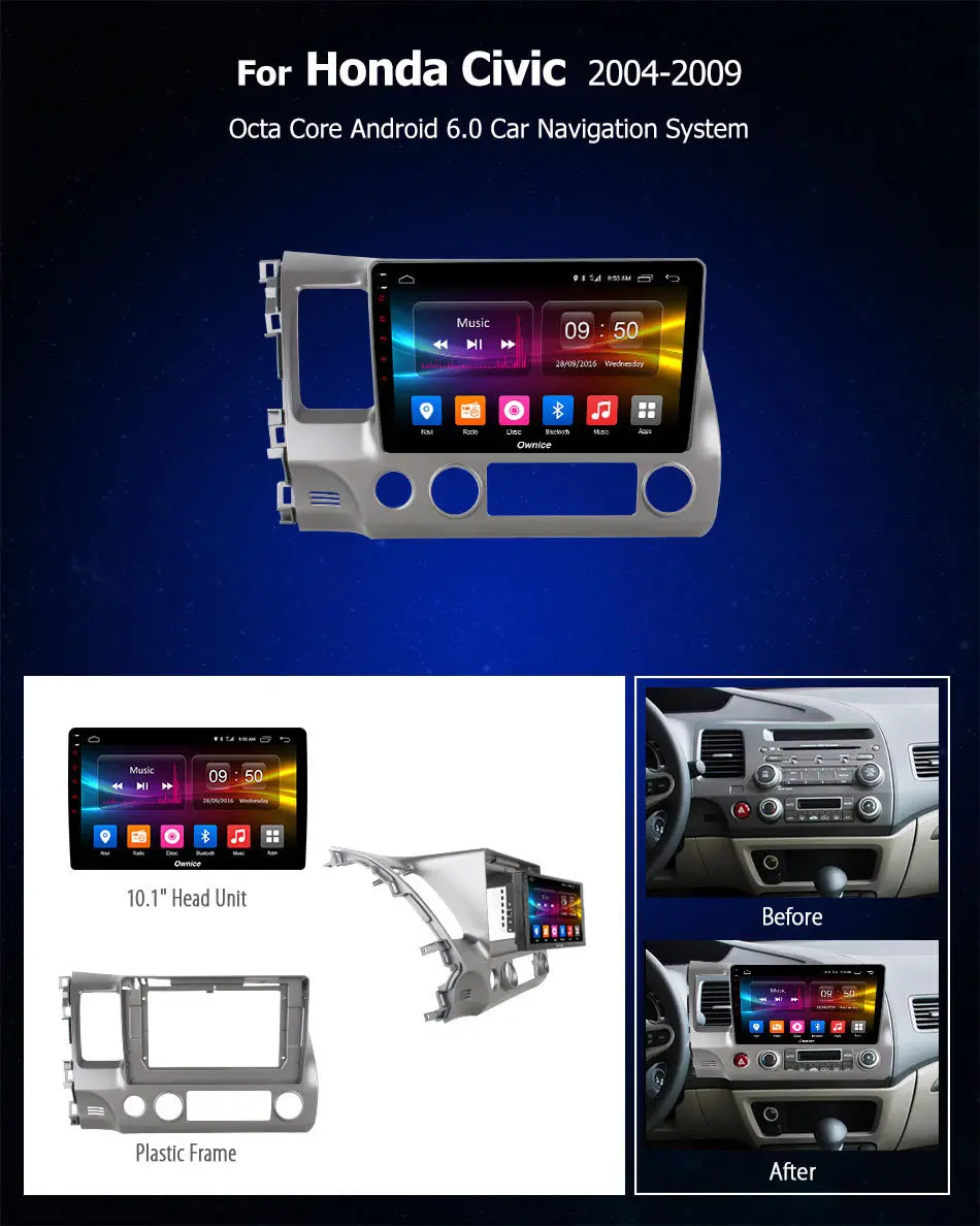 Ownice K1 K2 K3 Android 9 0 Octa core Автомобильная головка для Honda Civic 2004 2009 DVD GPS поддержка 4G sim