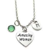 amazing woman necklace birthstone creative initial letter monogram fashion jewelry women christmas gifts accessories pendants