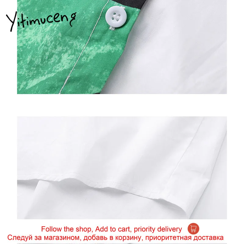 

Yitimuceng Print White Blouse Women Button Up Shirts Loose New Spring 2021 Fashion Long Sleeve Turn-down Collar Office Lady Tops