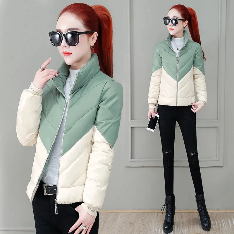 

2021 New Winter Jacket Parkas Women Splicing Down Cotton Jacket Slim Parka Warm Female Cotton Padded Jacket Casual Outwear R1571