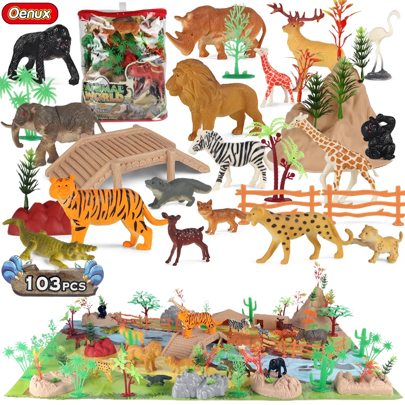 

Oenux Cute Farm Wild Platset Action Figure Lion Horse Cow Giraffe Bear Animals Model Figurines Party Desk Toy Kids Birthday Gift