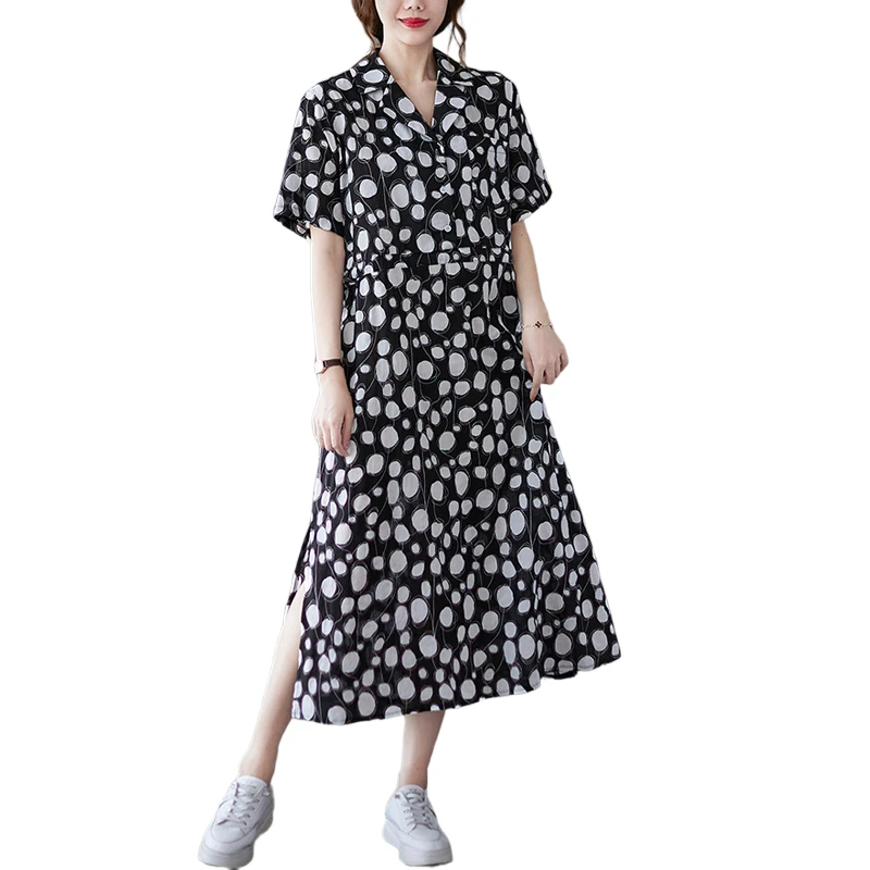 

DIMANAF 2021 Plus Size Summer Shirt Dress Sundress Fashion Lady Long Dress Women Elegant Vestidos Casual Cotton Print Dresses