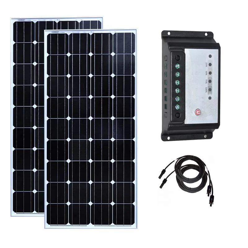 

Rv Kit 300w Solar Panel 150w Monocrystalline 2 Pcs Solar Charge Controller 12v/24v 20A PWM PV Cable 10M Motorhomes Caravan Car