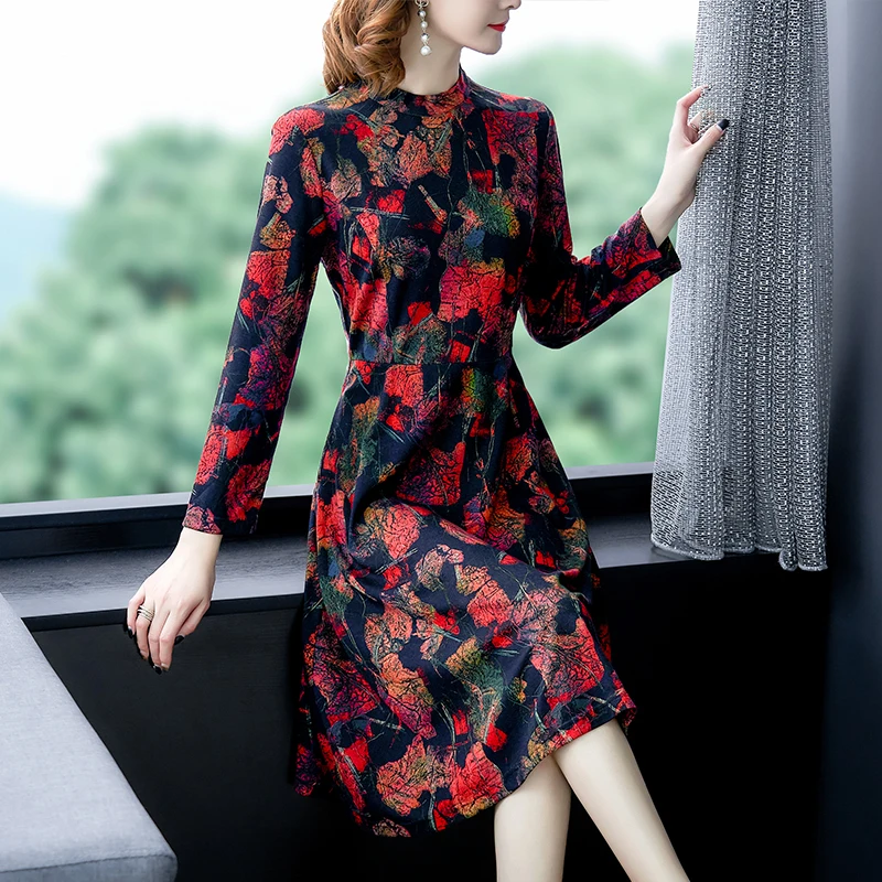 Высококачественное базовое платье с французским винтажным принтом банкетное