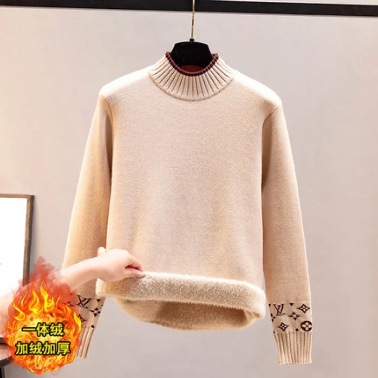 

Свитер с полувысоким воротником осень-зима 2021 новинка Женская свободная зимняя универсальная бархатная утепленная и мягкая нижняя рубашка