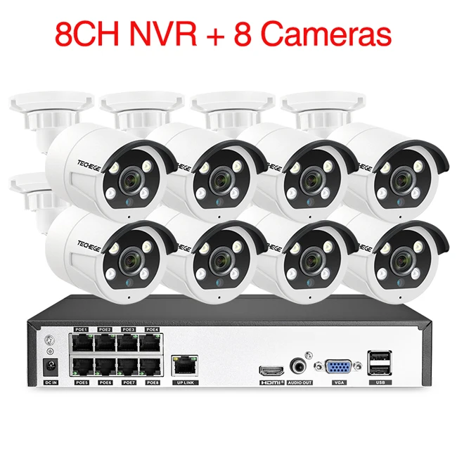 8CH NVR (8Cameras) Techege 8CH 2MP POE AI камера s система двусторонней аудио обнаружения человека Металл водонепроницаемый открытый видео камера CCTV камера система - Цвет: 8CH NVR (8Cameras)