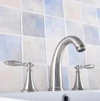 brushed nickel double handle basin faucet deck mounted bathroom tub sink mixer taps widespread 3 holes nnf683