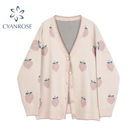 2021 autumn women cardigan warm knitted sweater jacket peach jacquard fashion knitted cardigans coat ladies loose sweaters new