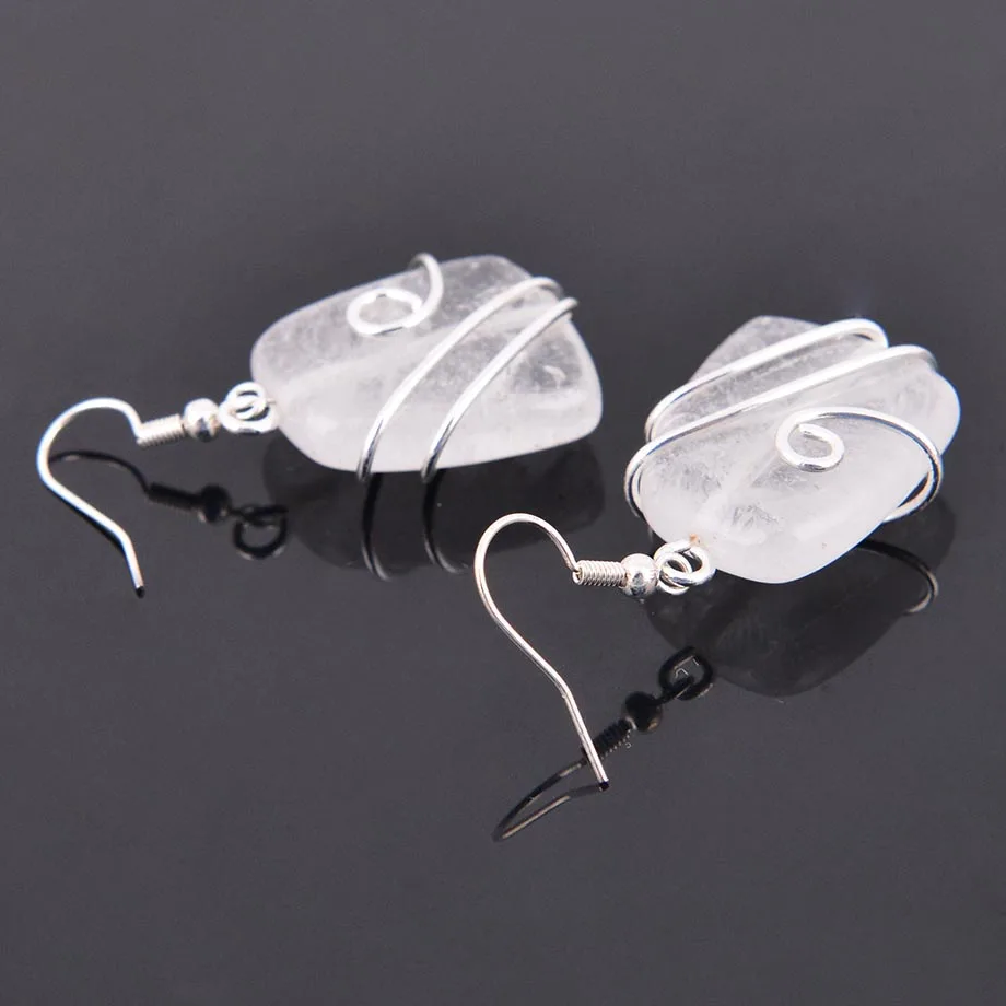 Charming Natural Stone Hook Dangle Irregular Rectangle Earrings Fluid Line Jewelry for Girl Purple Pink Black Gem R261 | Украшения и