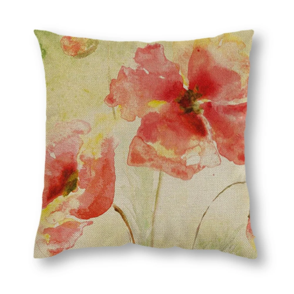 

Vintage Floral Watercolor Flower Pillow Case Cotton Linen Throw Cushion Cover Home Decorative