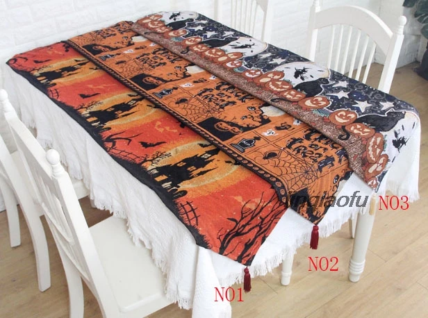 

Mall hotel table counter halloween pumpkin spider castle table flag Table runner