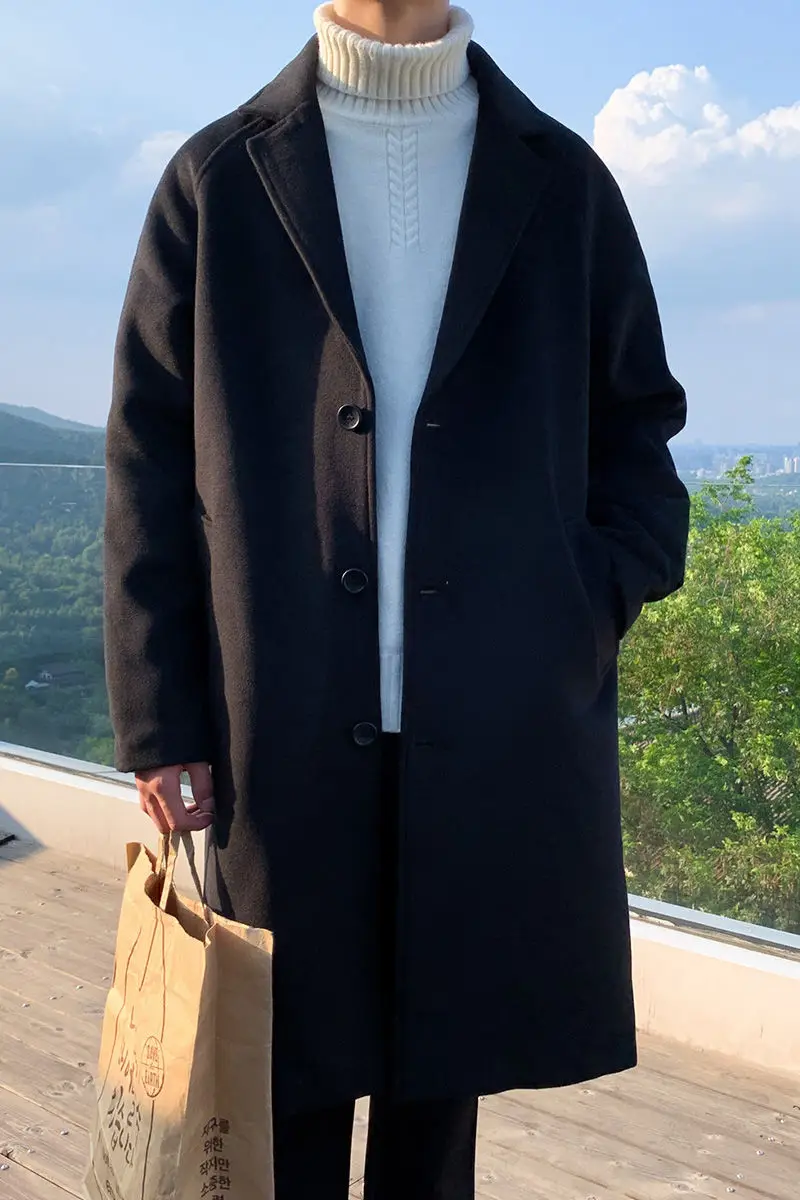 

IEFB / men's wear overcoat men's mid length over knee large size woolen coat male 5XL single breasted autumn witner coat 9Y4142