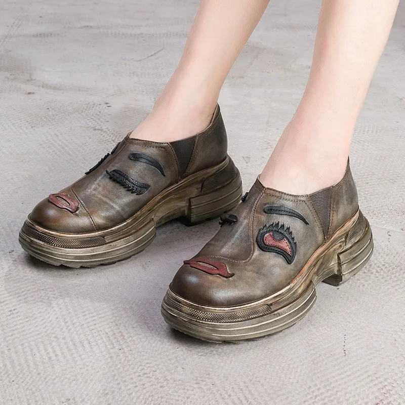 Женские туфли на танкетке Artmu повседневные из натуральной кожи толстой подошве с