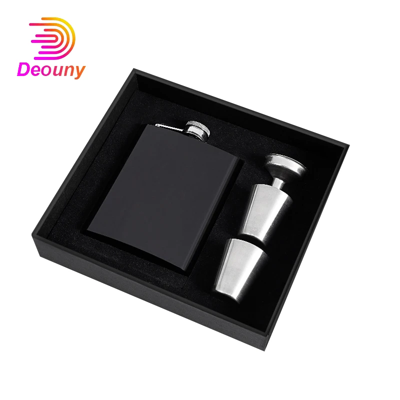 

DEOUNY 8OZ Christmas Portable Stainless Steel Black Hip Flask Set With Box Wedding Best Man Groomsman Gift CCCP Whisky Flagon
