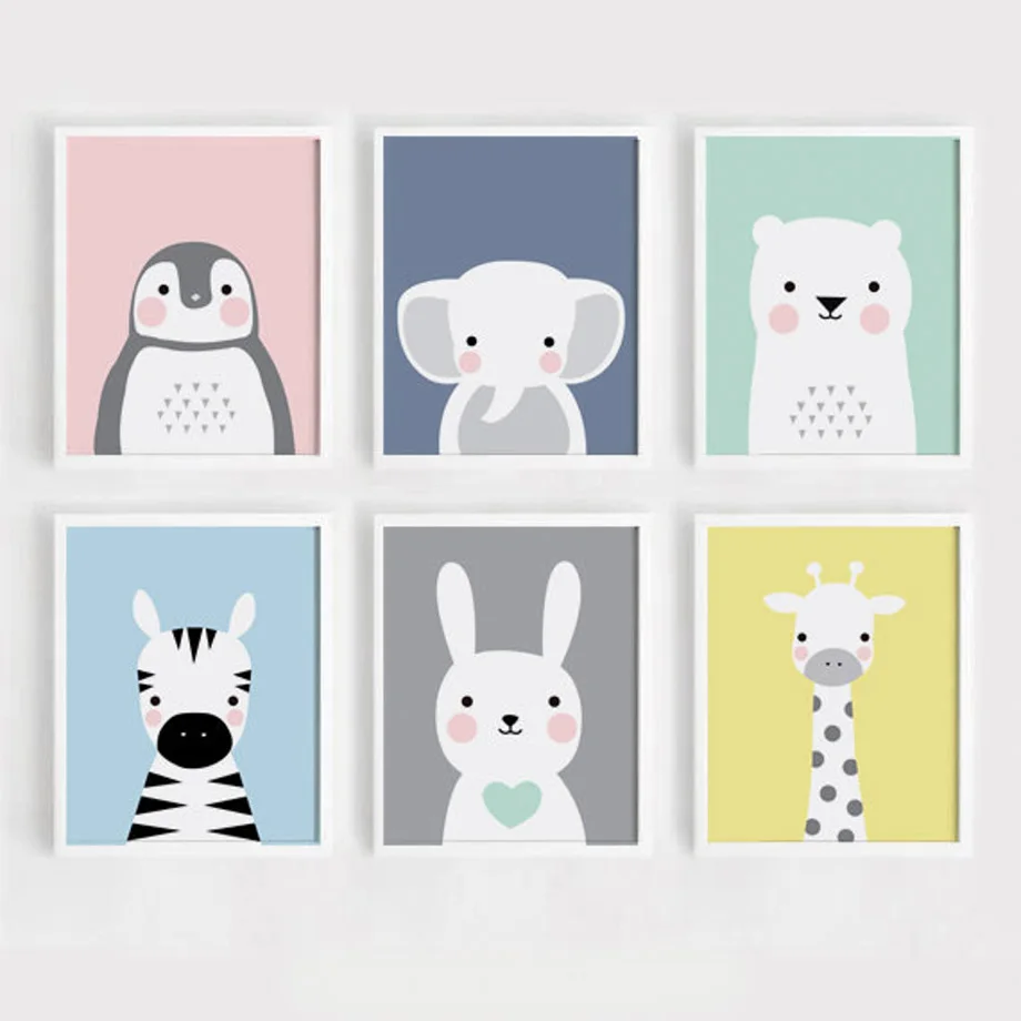 

Cartoon Penguin Elephant Giraffe Rabbit Wall Art Canvas Painting Nordic Posters And Prints Decor Wall Pictures Baby Kids Room