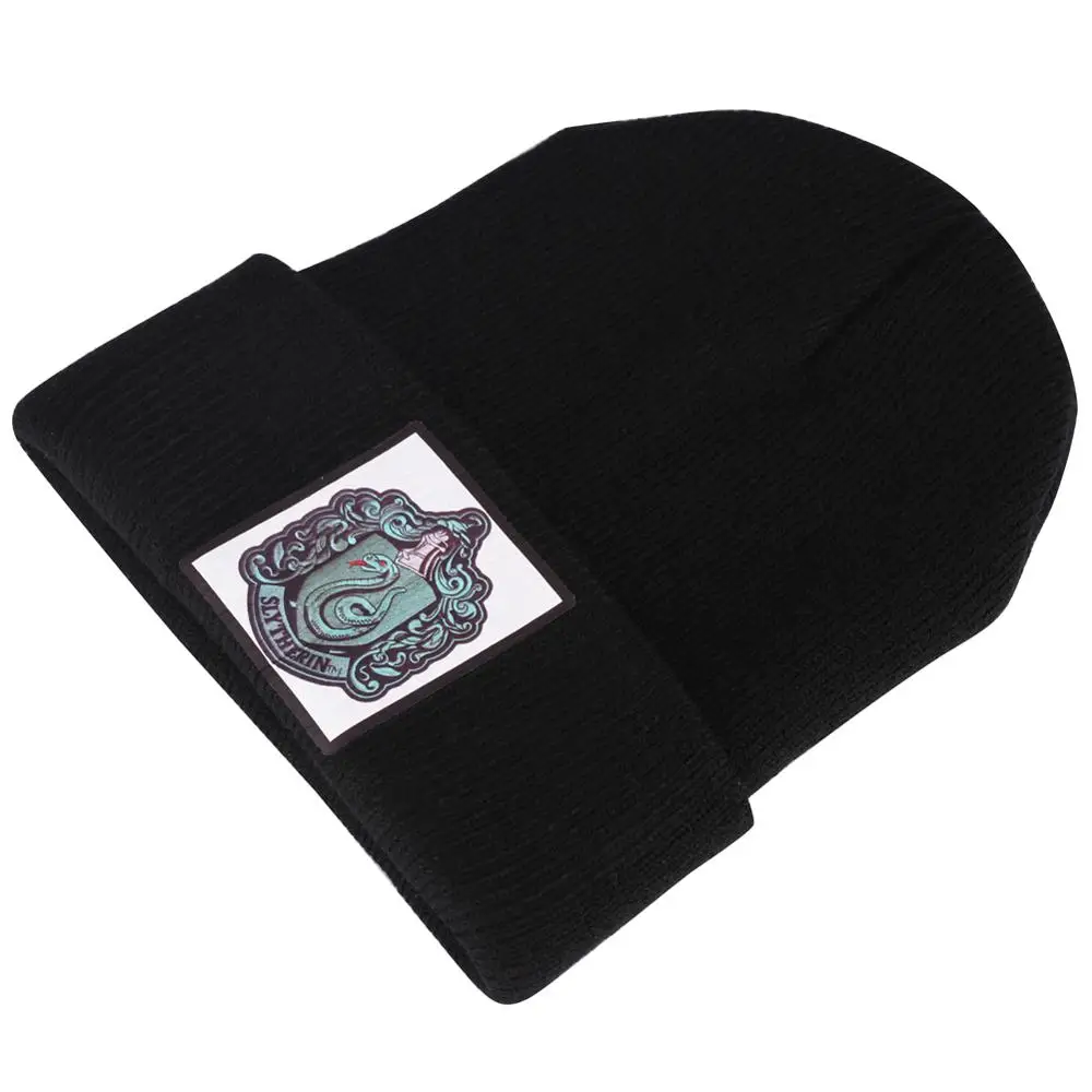 Мужская вязаная шапка Волшебная фантазия Слизерин черная короткие черные шапки