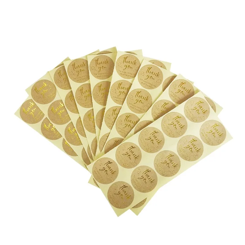 

100pcs/pack Kraft Paper Hot Stamping Series Round Sealing Sticker Thank You Golden Heart dia 35mm