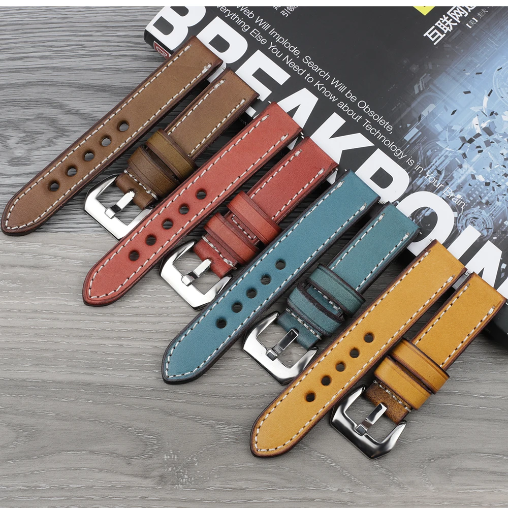 Vintage Handmade Watchband 18mm 20mm 22mm 24mm Genuine Leather Watch Straps Male Replacement Wistband Bracelet for Panerai