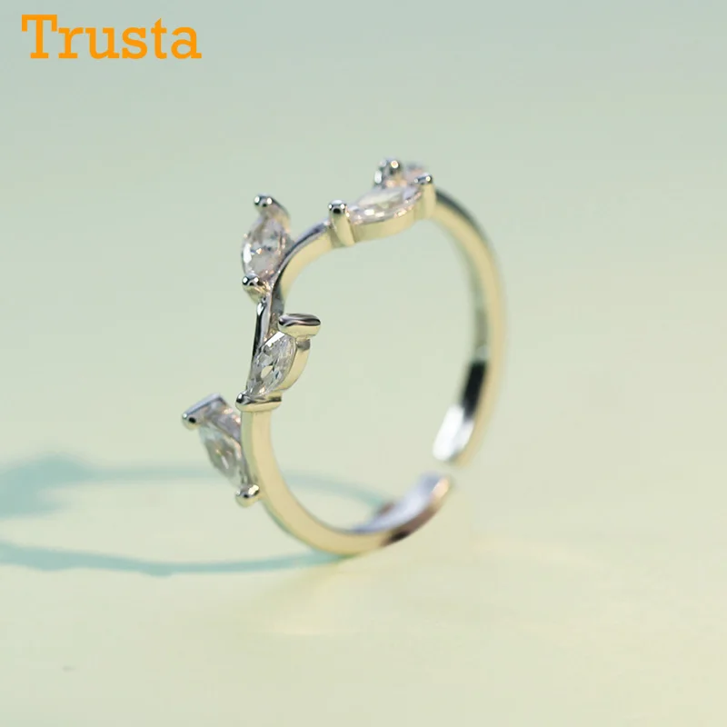 Trusta, Настоящее серебро 925 пробы, модное ювелирное изделие, коктейльное кольцо с листьями, размер 5, 6, 7, для девочек, детский Рождественский подарок, DS532, Прямая поставка