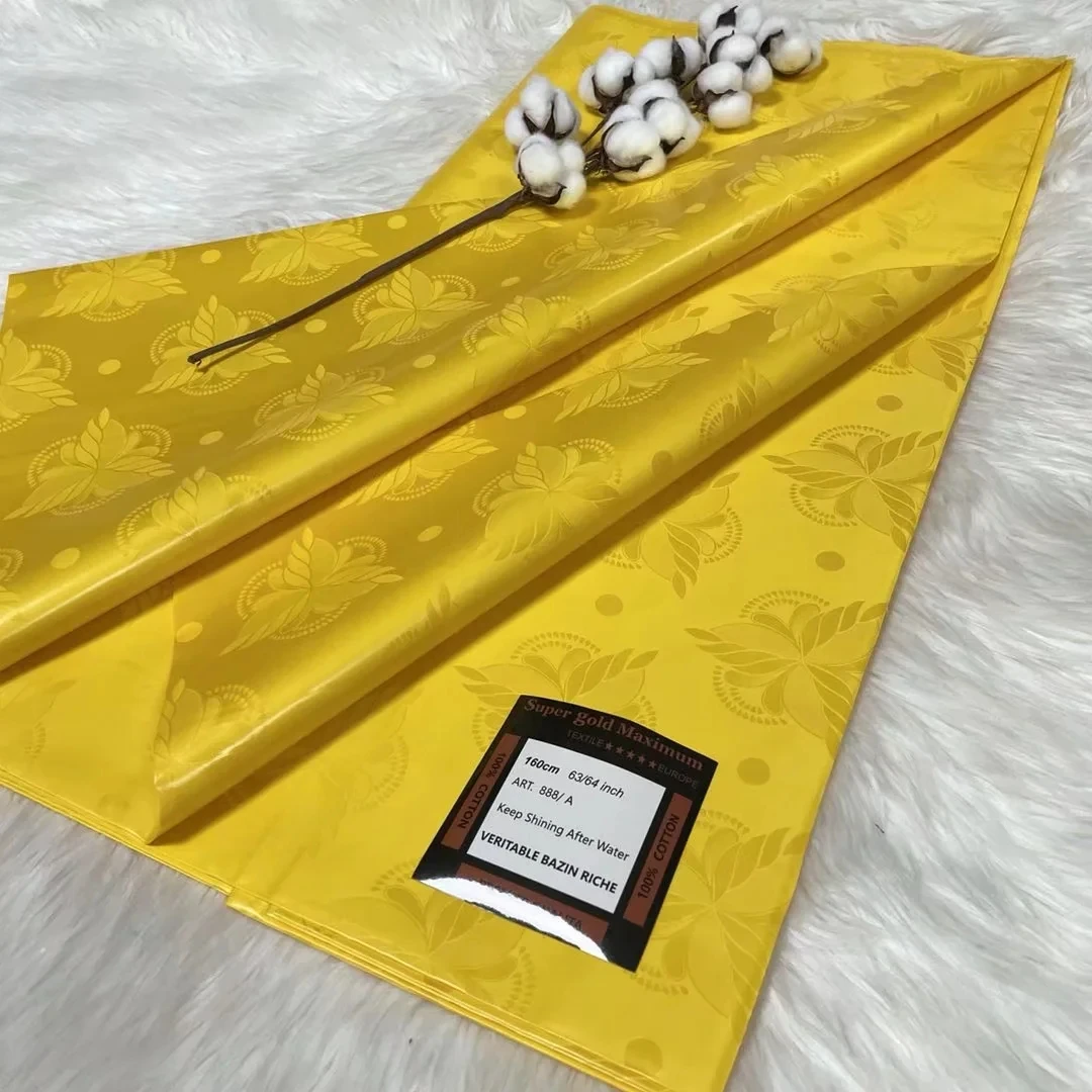 

Yellow High Quality African Perfume Bazin Riche Lace Print Fabric Fashion Nigerian Lace Tulle Lace Fabrics For Wedding Dresses