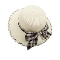 summer striped bowknot bucket hat wide brim fashion straw caps sunhat panama breathable foldable women uv protection beach hats