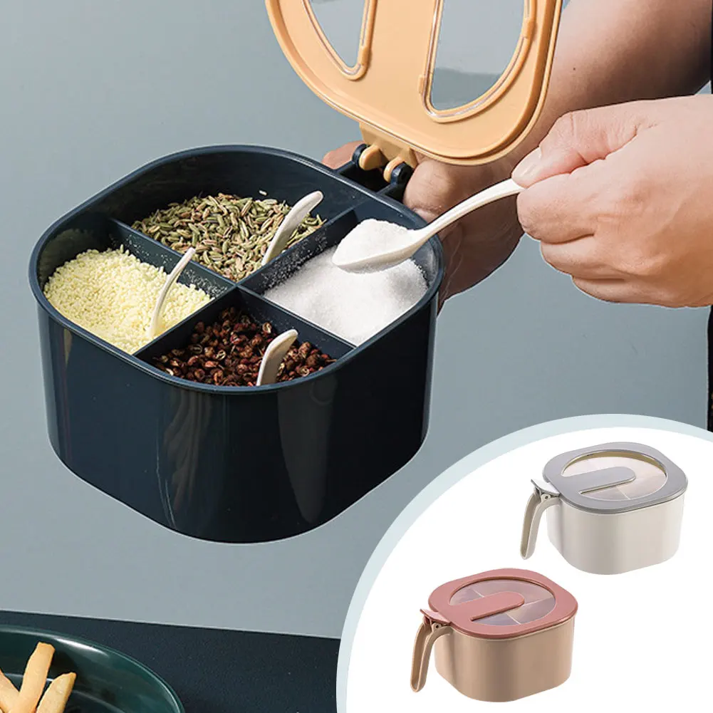 

4 grids Spice Organizer Sugar Salt Shaker Seasoning Container Spice Boxes With lid and carry handle Kitchen Supplies Storage Set