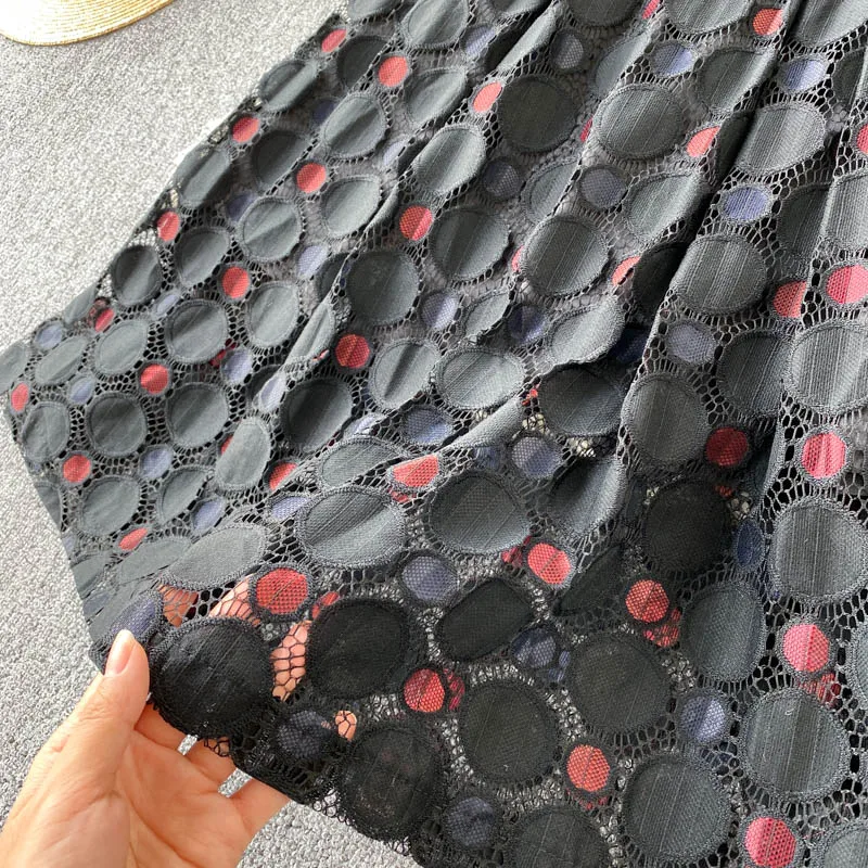 

Woman Summer Dress 2021 New Contrast Color Wave Point Elegant Lace Dresses Women Harajuku Casual Mesh Party Sexy Dress Women