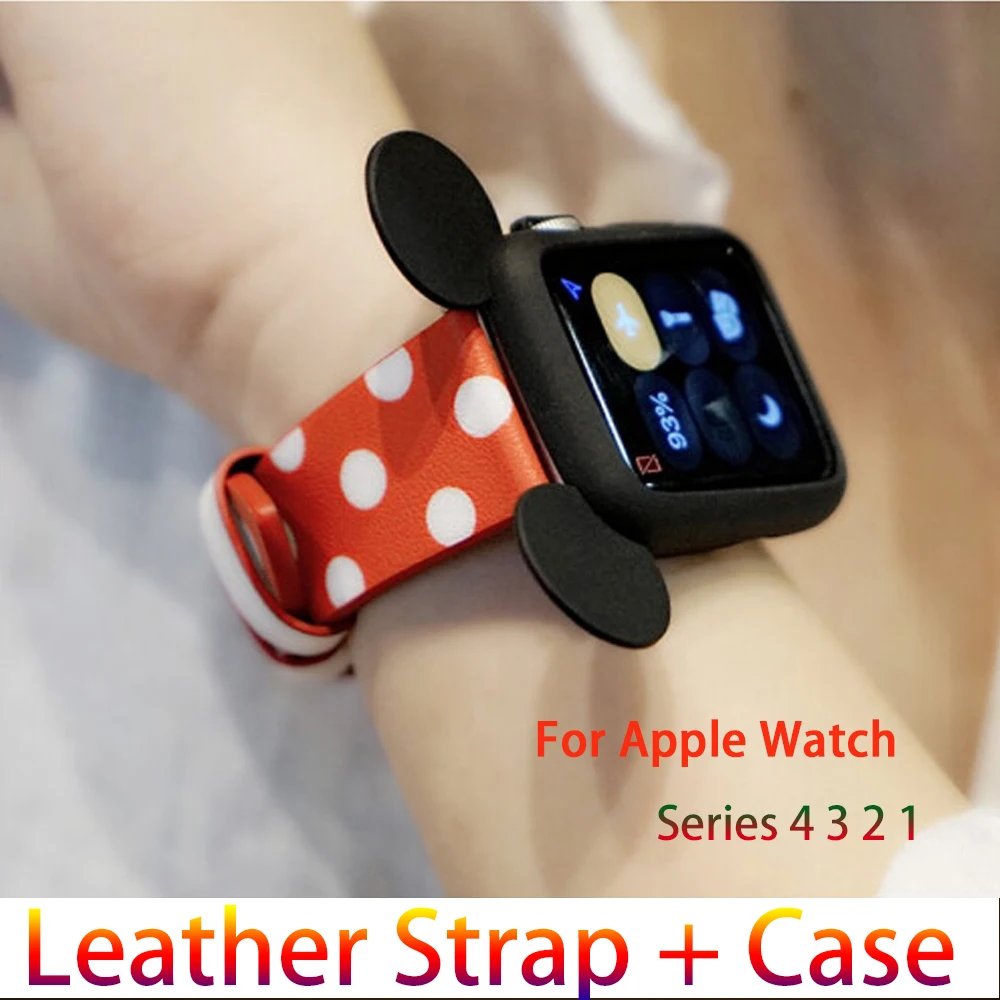 Ремешок из натуральной кожи + чехол для apple watch band 42 мм 38 iwatch 4 полосы 44 40 Микки