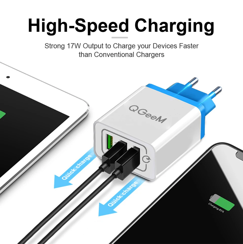 QGEEM 3 USB зарядное устройство Быстрая зарядка 3,0 быстрое USB настенное зарядное устройство портативное мобильное зарядное устройство QC 3,0 адаптер для Xiaomi iPhone X EU US Plug
