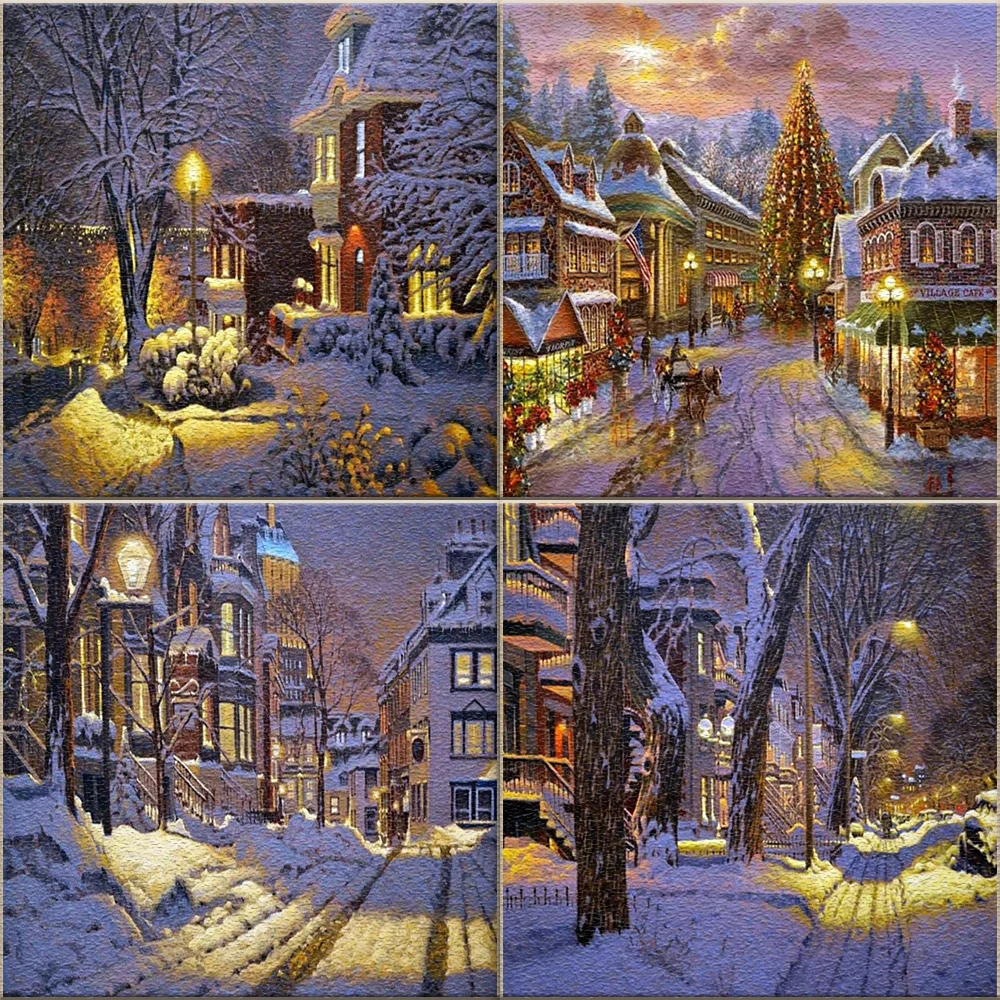 

Раскраска по номерам для взрослых, пейзаж на зиму, рождественский подарок, «сделай сам», Раскраска по номерам, холст для гостиной, домашний д...