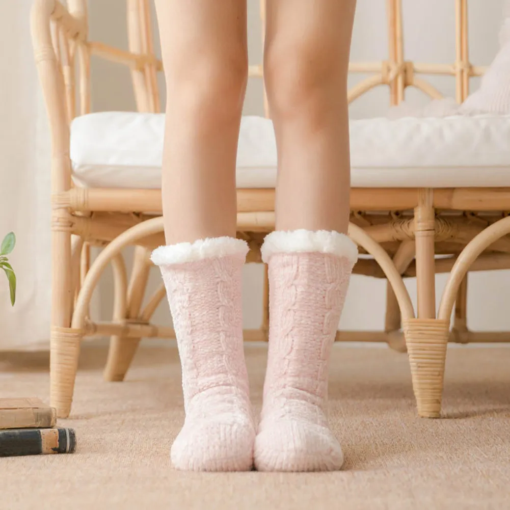 Женские зимние теплые носки из синели нескользящие плотные мягкие носки-тапочки