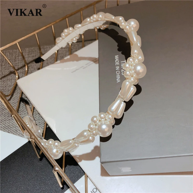 

VIKAR Luxury Crystal Big Pearls Headband For Women Sexy Party Bridal Hairbands Hair Hoop Pearls Lady Hair Accessories Headdress