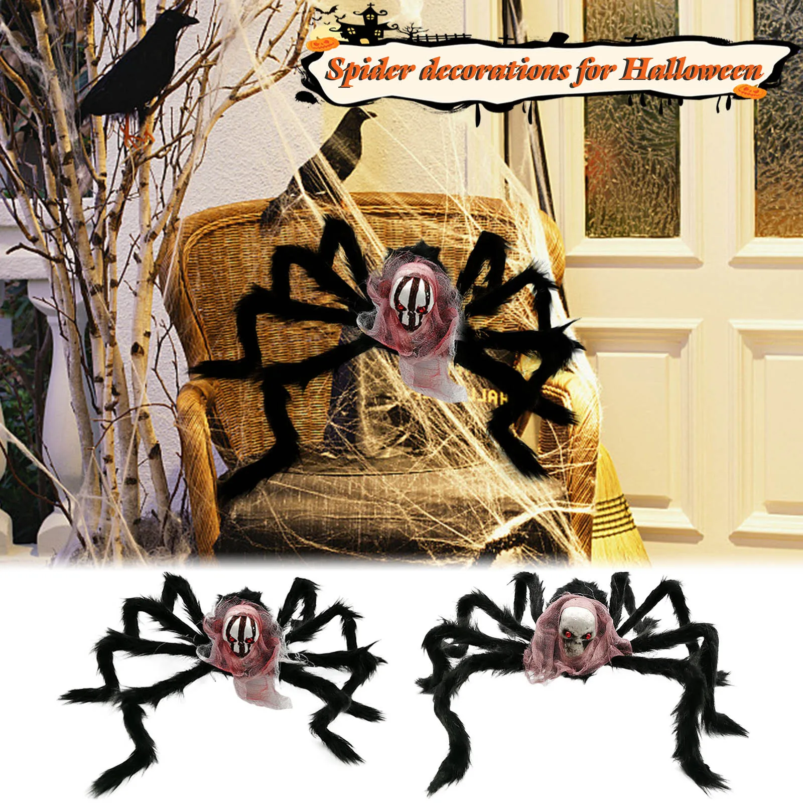 

Halloween Simulation Skull Big Spider 75cm Plush Spider Ornament Halloween Party Scary Decos