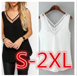Новое поступление 2022, летняя мода, Сексуальная Повседневная шифоновая футболка без рукавов с V-образным вырезом, женские топы