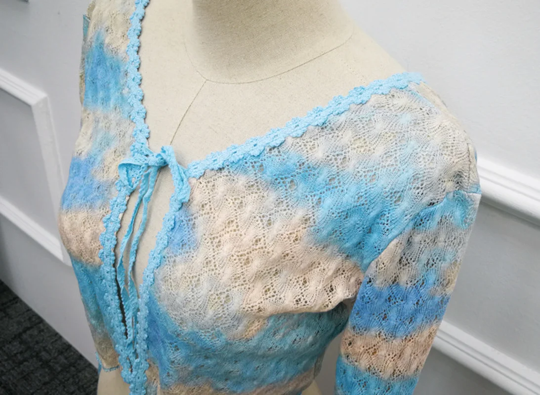 Корейский модный градиентный кардиган вязаный свитер на шнуровке женская